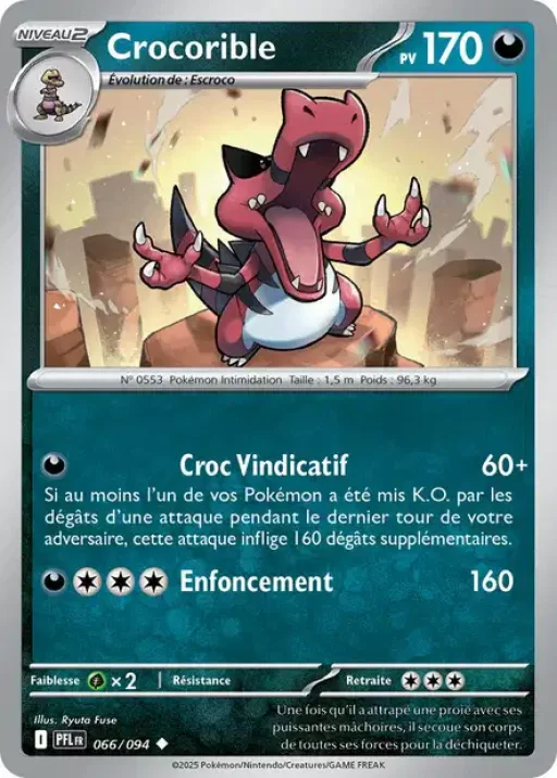 Carte Pokémon Crocorible 066/094 Peu Commune Flammes Fantasmagoriques