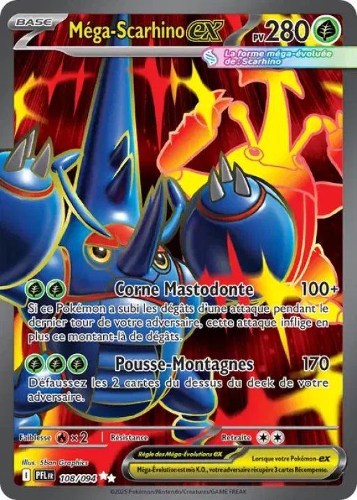 Carte Pokémon Méga-Scarhino-ex 108/094 Ultra Rare Flammes Fantasmagoriques